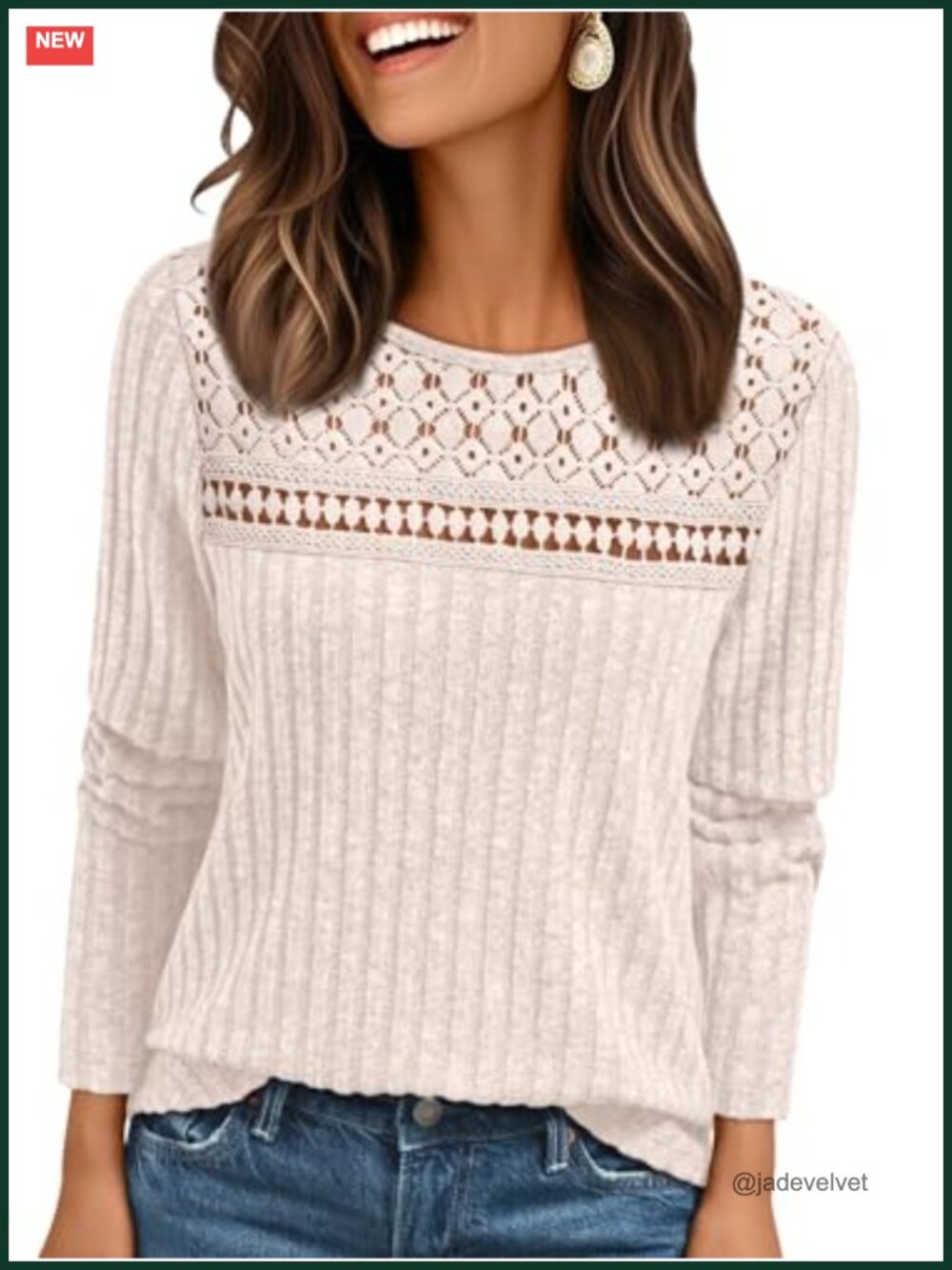 Lace Long Sleeve Lightweight Sweater Tunic Crew Neck Pullover